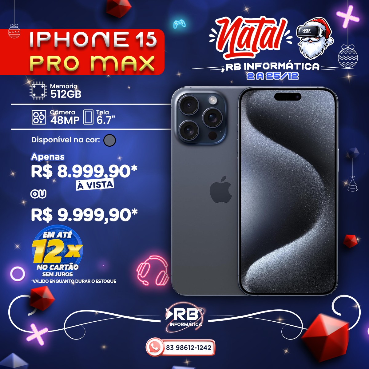 iPhone 15 PRO MAX 512GB Tela 6.7"