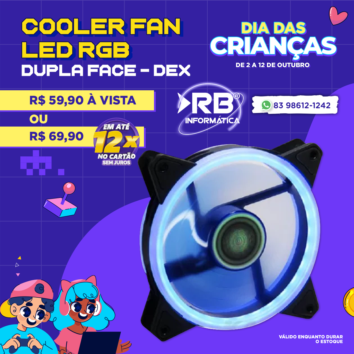 Cooler FAN LED RGB dupla face - DEX