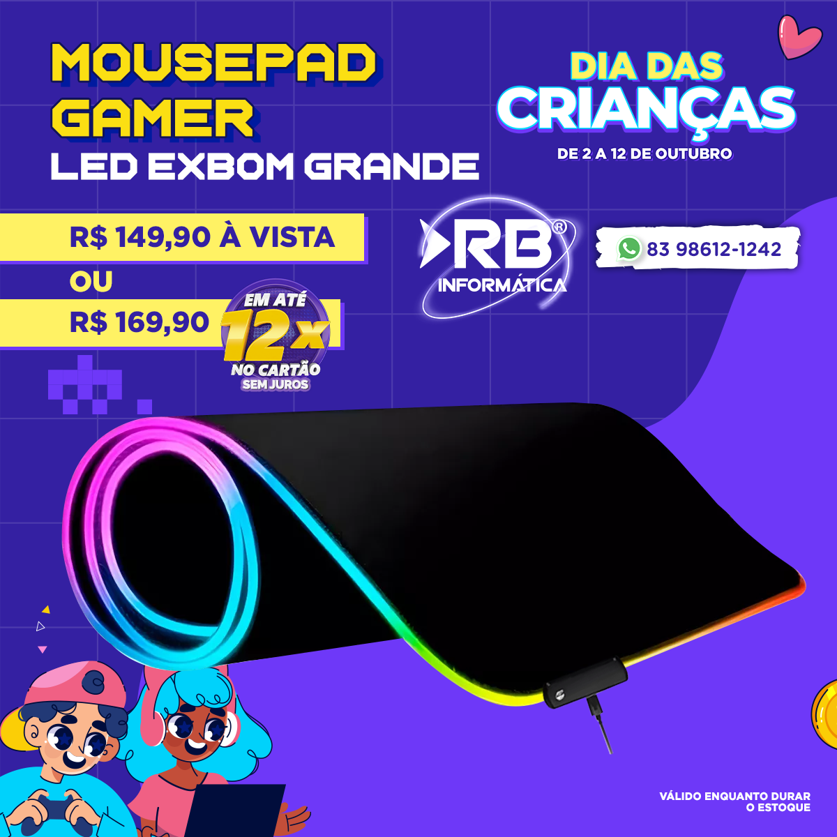 Mousepad Gamer LED EXBOM grande