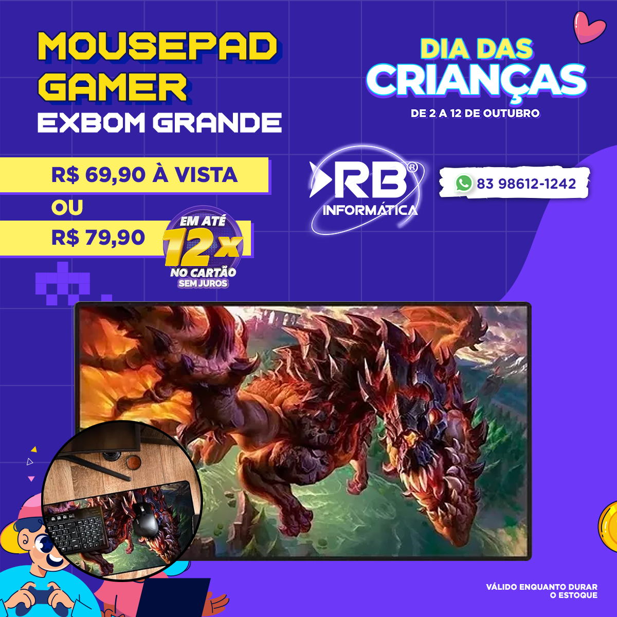 Mousepad Gamer EXBOM grande