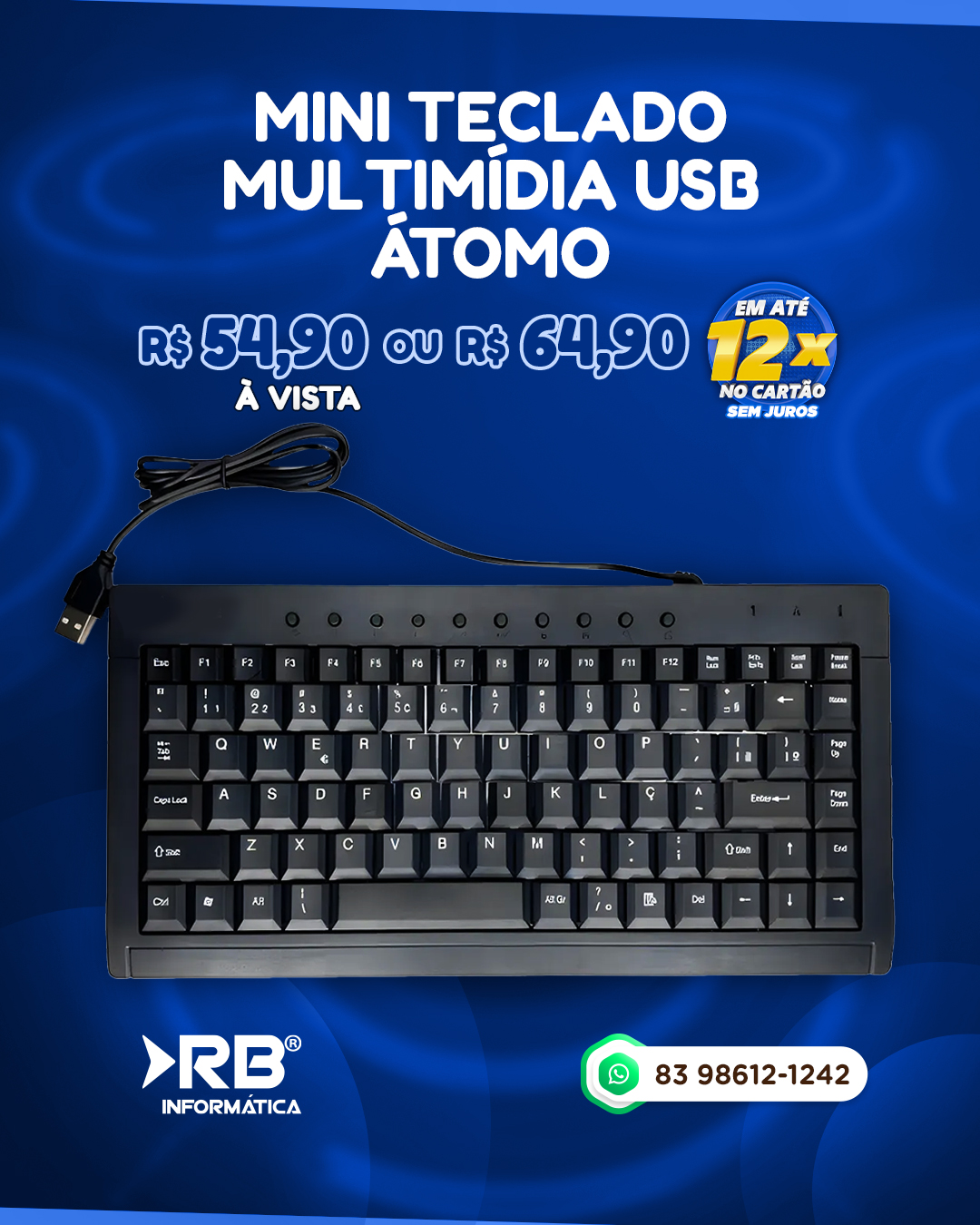 Mini Teclado Multimídia USB – ÁTOMO