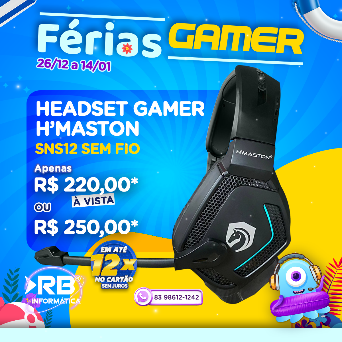 Headset Gamer H'MASTON SNS12 sem fio