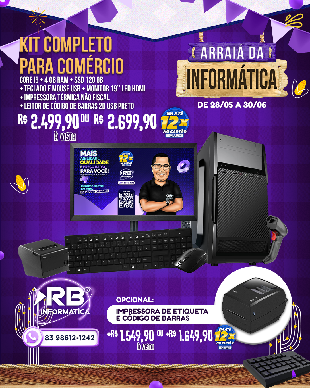 Kit Completo para Comércio - Core i5 + 4GB RAM + SSD 120GB