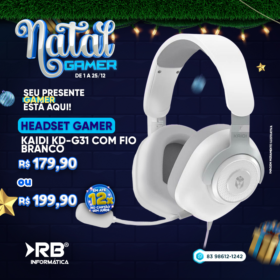 Headset Gamer KAIDI KD-G31 com Fio - Branco