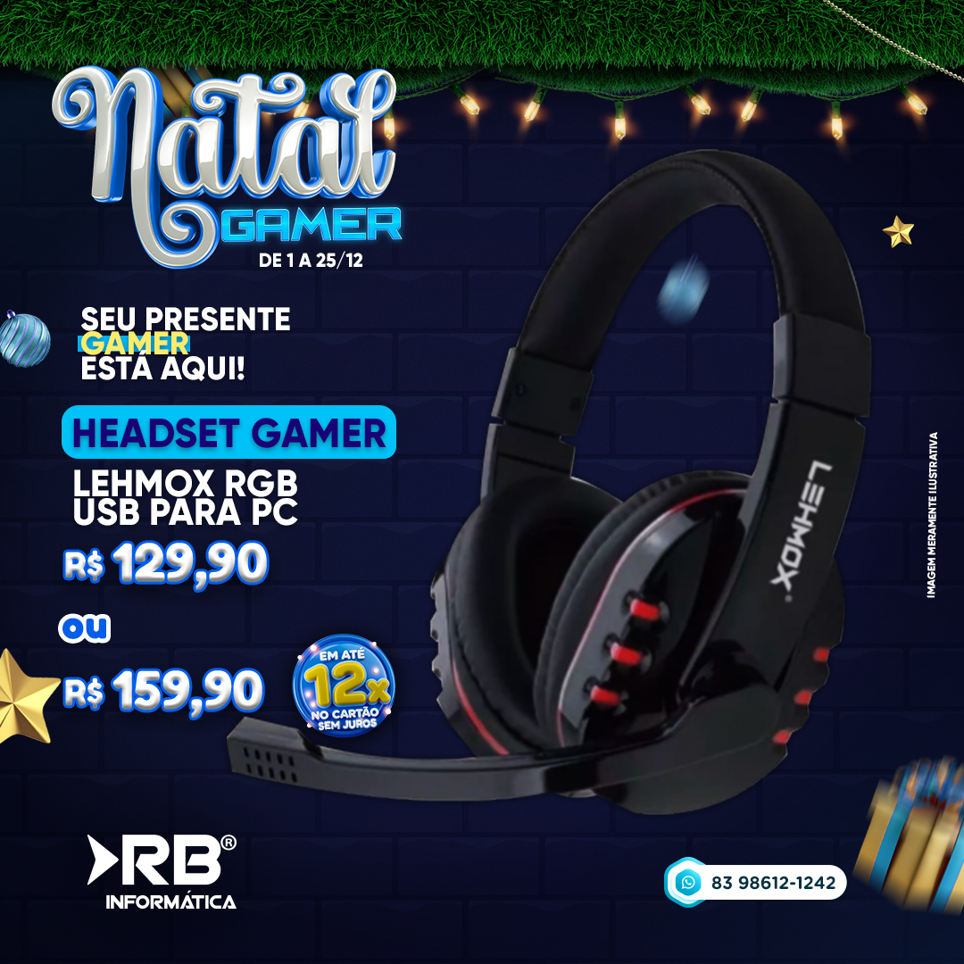Headset Gamer LEHMOX RGB USB para PC