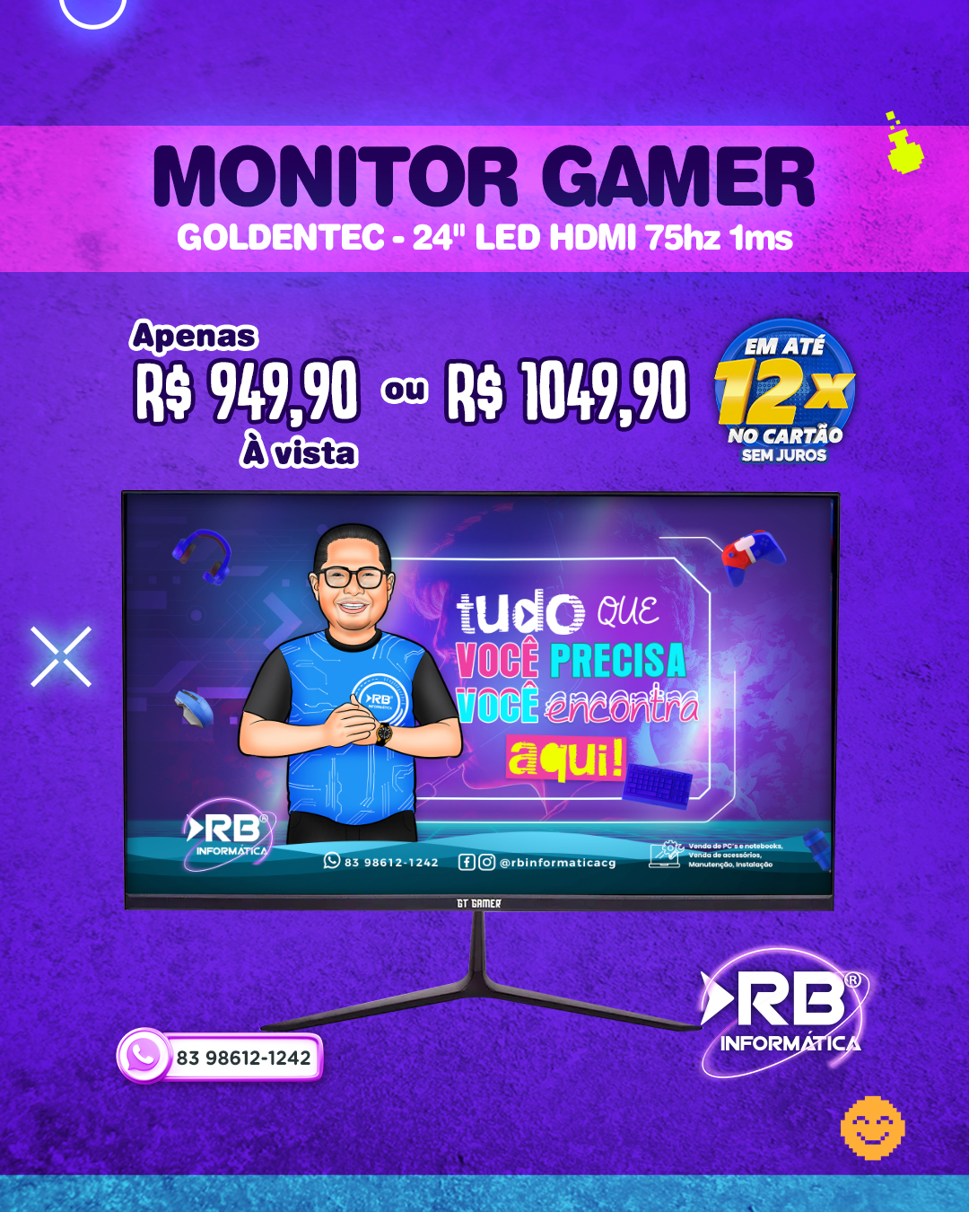 Monitor Gamer GOLDENTEC 24" LED HDMI 75Hz 1ms