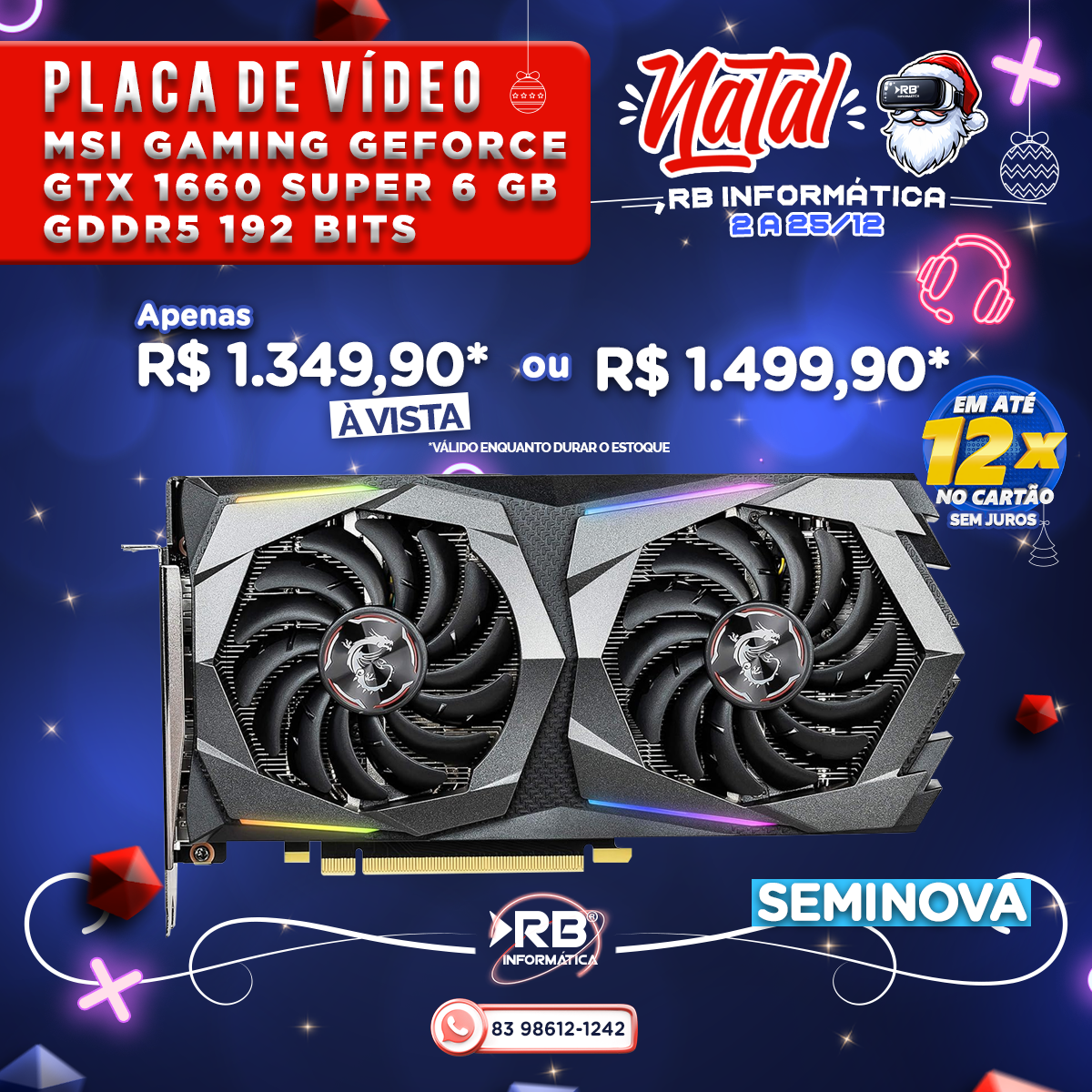 Placa de Vídeo MSI gaming GEFORCE GTX 1660 super 6GB GDDR5 192bits - Seminova