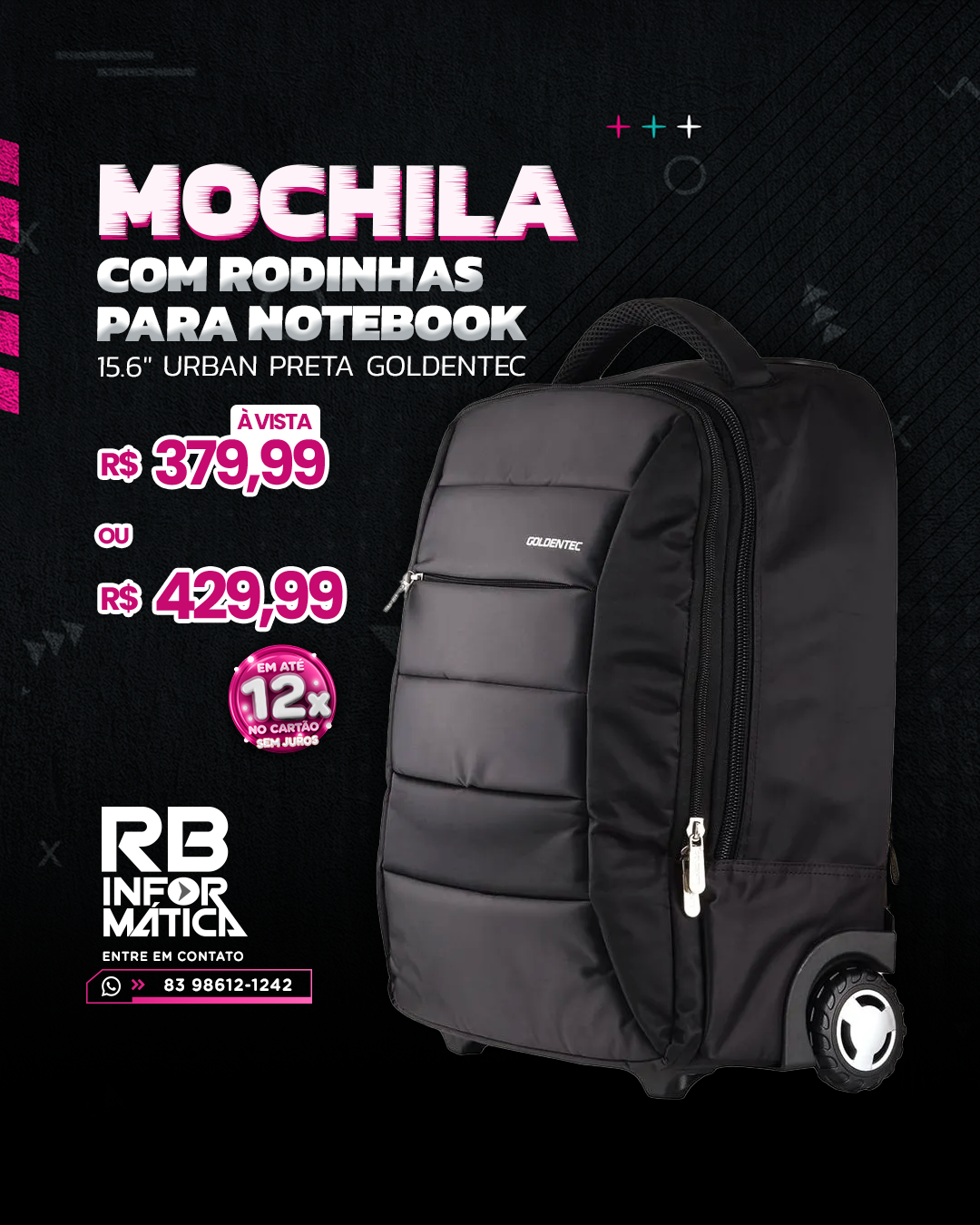 Mochila com rodinhas para notebook - 15.6