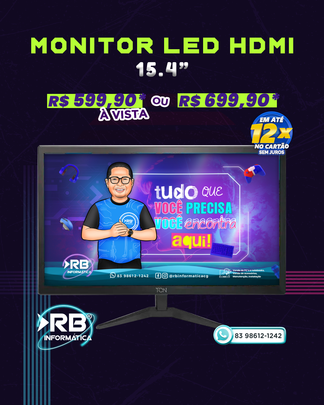 Monitor 15,4" LED HDMI