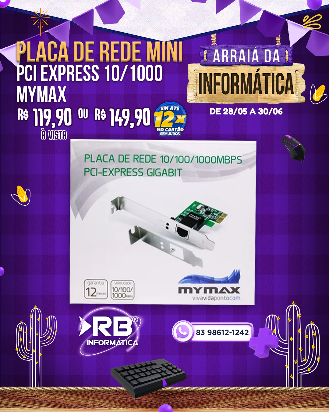 Placa de Rede Mini PCI Express 10/1000 - MyMax