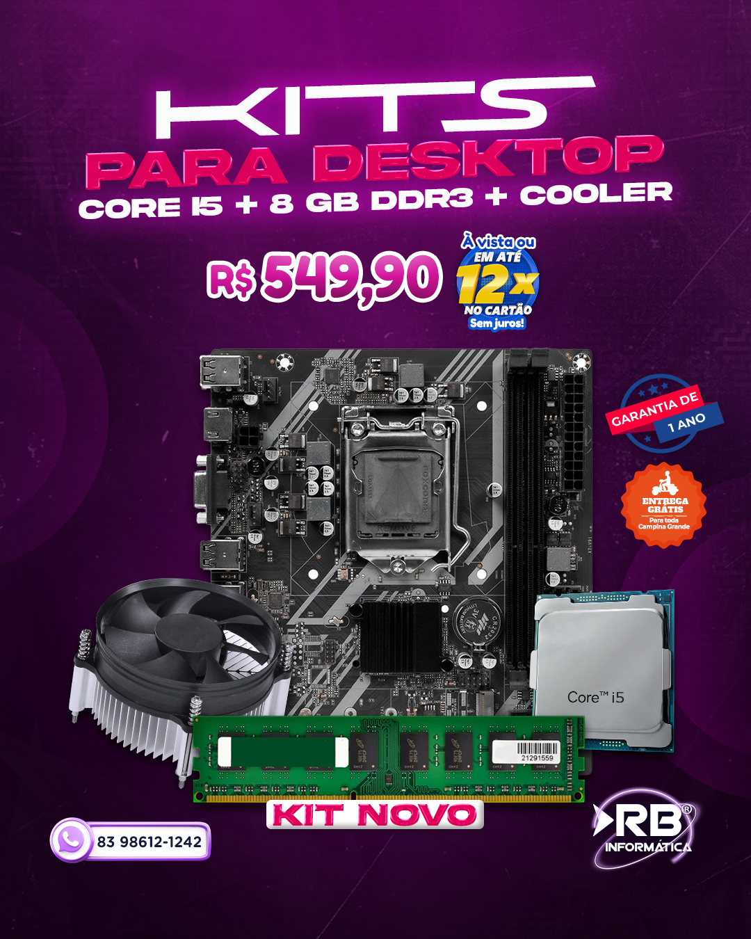 Kit para Desktop Core i5 + 8GB DDR3 + Cooler