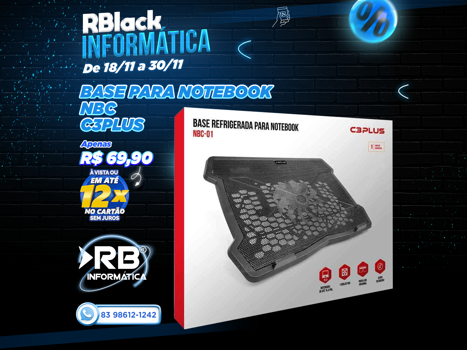 Base refrigerada para notebook NBC C3PLUS