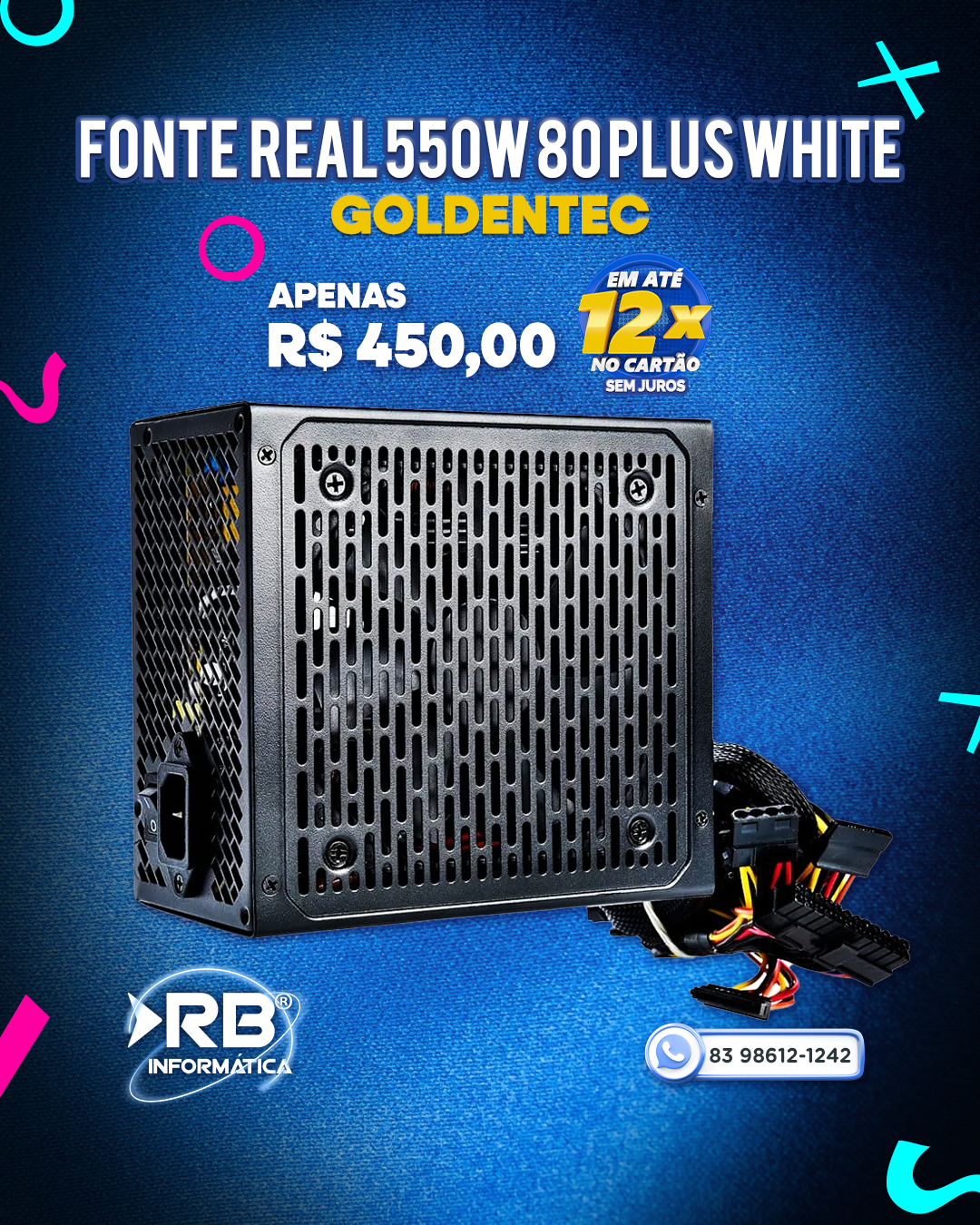 Fonte Real 550W 80 Plus White - Goldentec