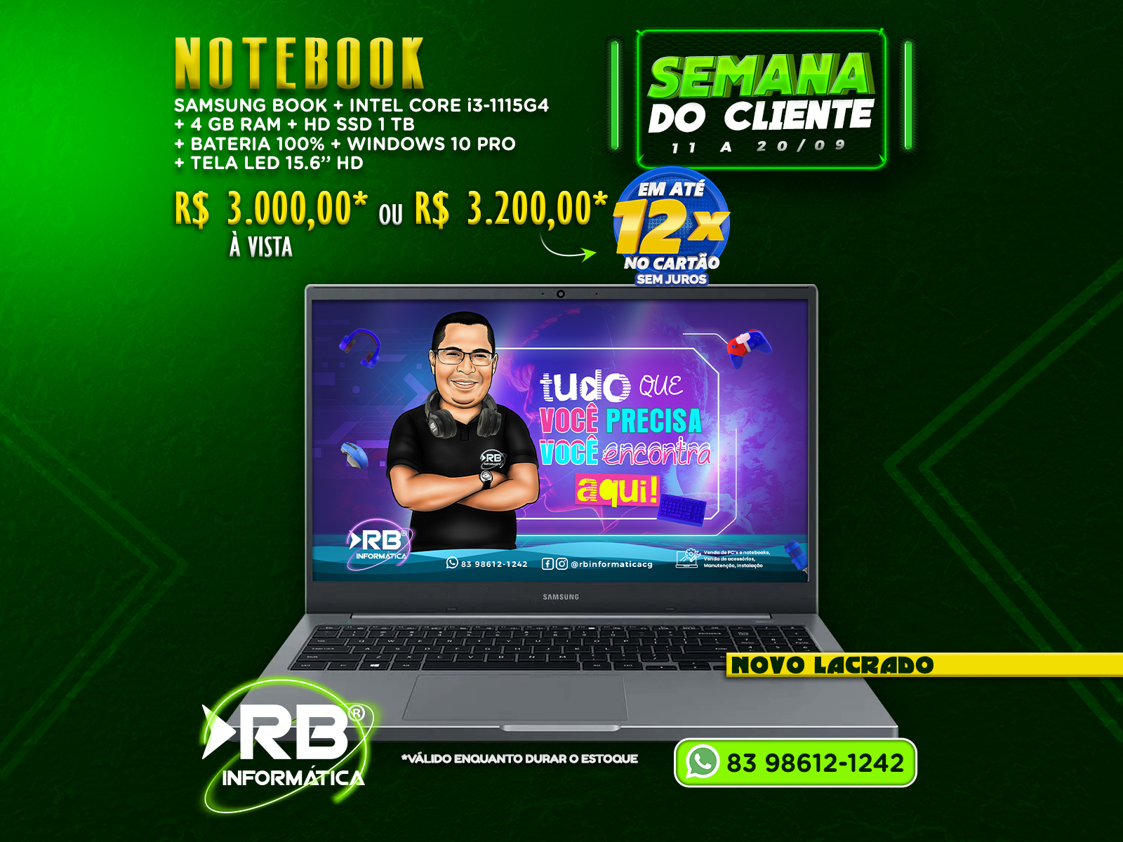 Notebook SAMSUNG BOOK Corei i3-1115G4 HD SSD 1TB