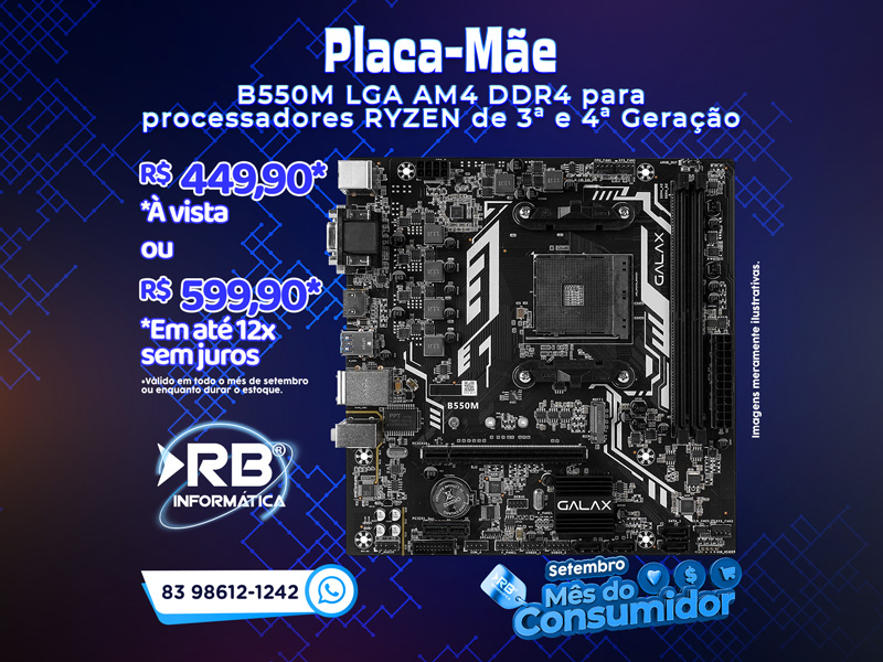 Placa-mãe B550M LGA AM4 DDR4 para processadores RYZEN de 3ª e 4ª geração