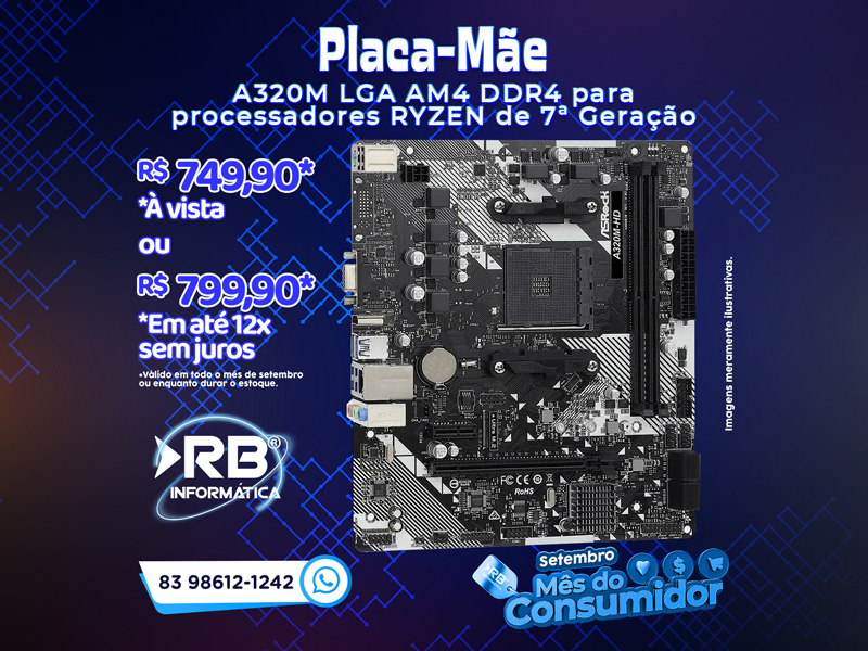 Placa-mãe A320M LGA AM4 DDR4 para Ryzen de 7º geração