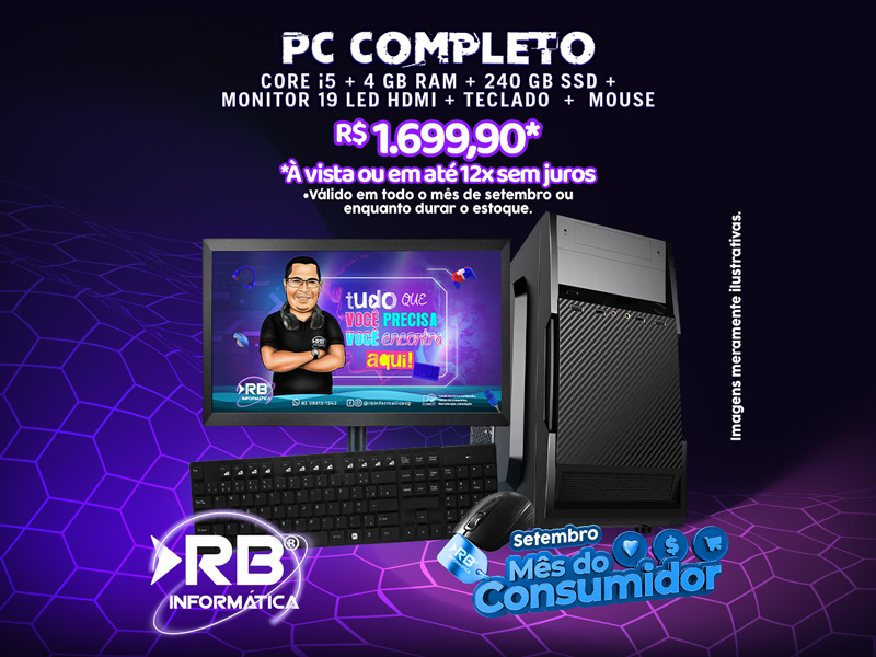 PC Completo Core I5 4GB RAM 240 GB SSD Monitor 19 Led HDMI + Teclado e Mouse